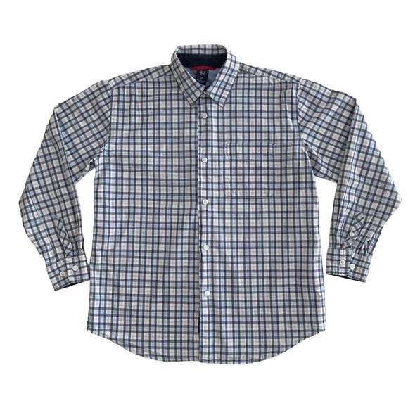 GAP Kids XL 12 Plaid SHIRT White Blue Gray button down Long Sleeve Chest Pocket - Picture 1 of 10
